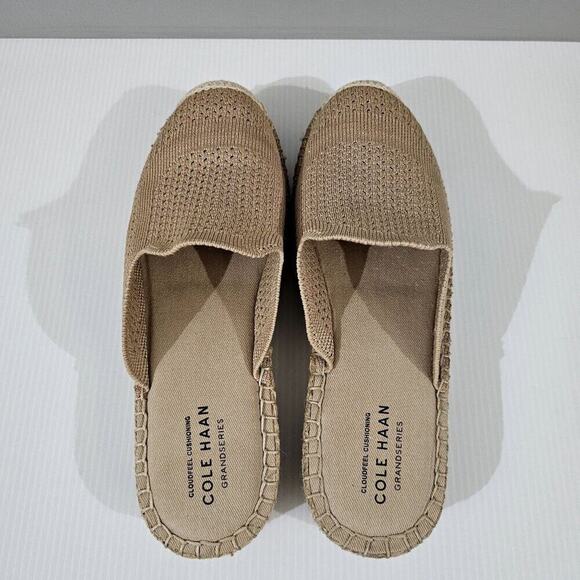 Cole Haan Cloudfeel Stitchlite Mule Espadrille Sesame Tan Gold Knit Size 7.5 - Picture 9 of 13